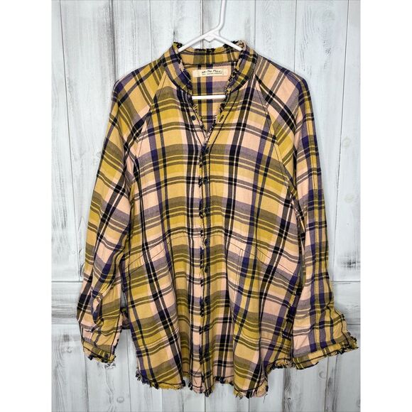 Free People Tops - WE THE FREE PEOPLE SUMMER DAYDREAM YELLOW PLAID OVERSIZE BUTTON UP TUNIC SHIRT S
